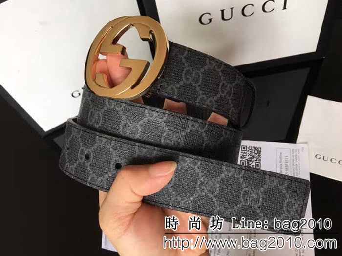 古馳CUCCI 經典款高級人造革面 大圓餅純銅亮面扣 高端男士皮帶 GHG1467